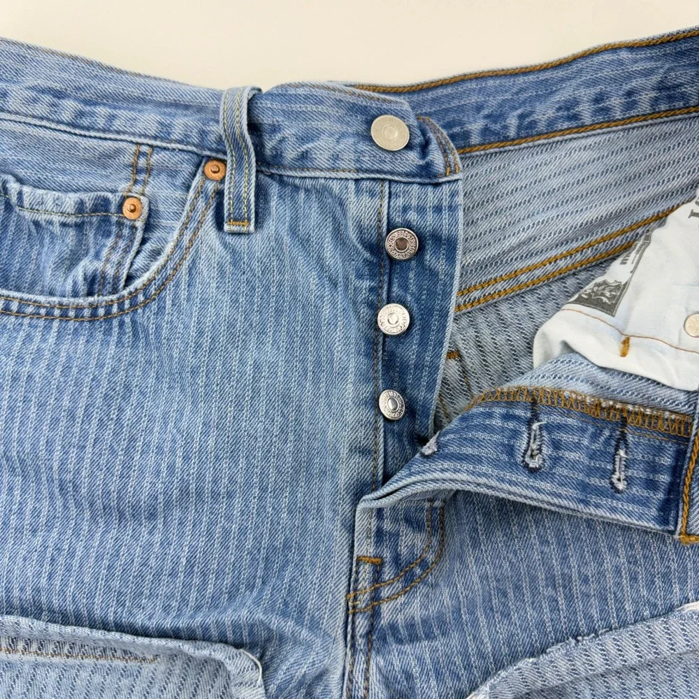 Levi's 501 Pinstripe Denim Shorts Women's W30 High Rise Cutoff Button Fly